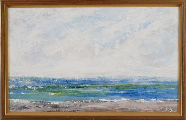 ULLA BERTHELS. Landskap strand, olja på pannå, signerad UB.