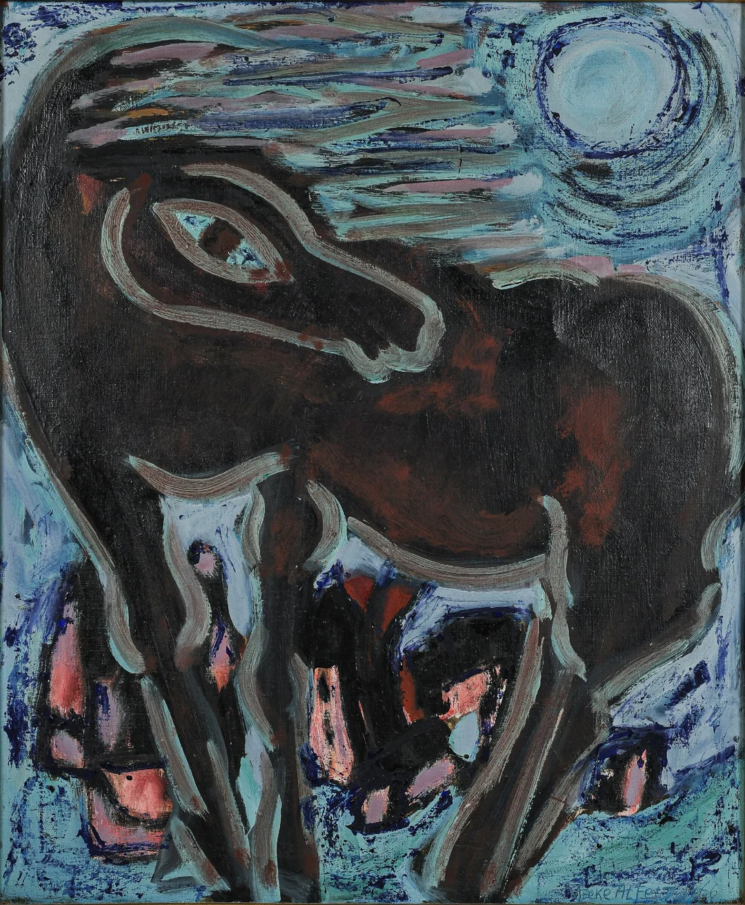 Vibeke Alfelt: 'Horse in blue land', 1966. (cd) — Paintings and sculptures/Modern pictorial arts — Lauritz