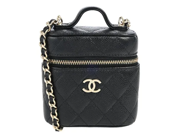 CHANEL, VÄSKA, Classic Vanity Mini Case, svart quiltat kaviarläder, guldfärgade beslag, 9,5x10x4 cm, hologrammärkt 31805357, cert, originalkvitto från 2022, dustbag. Excellent Condition.