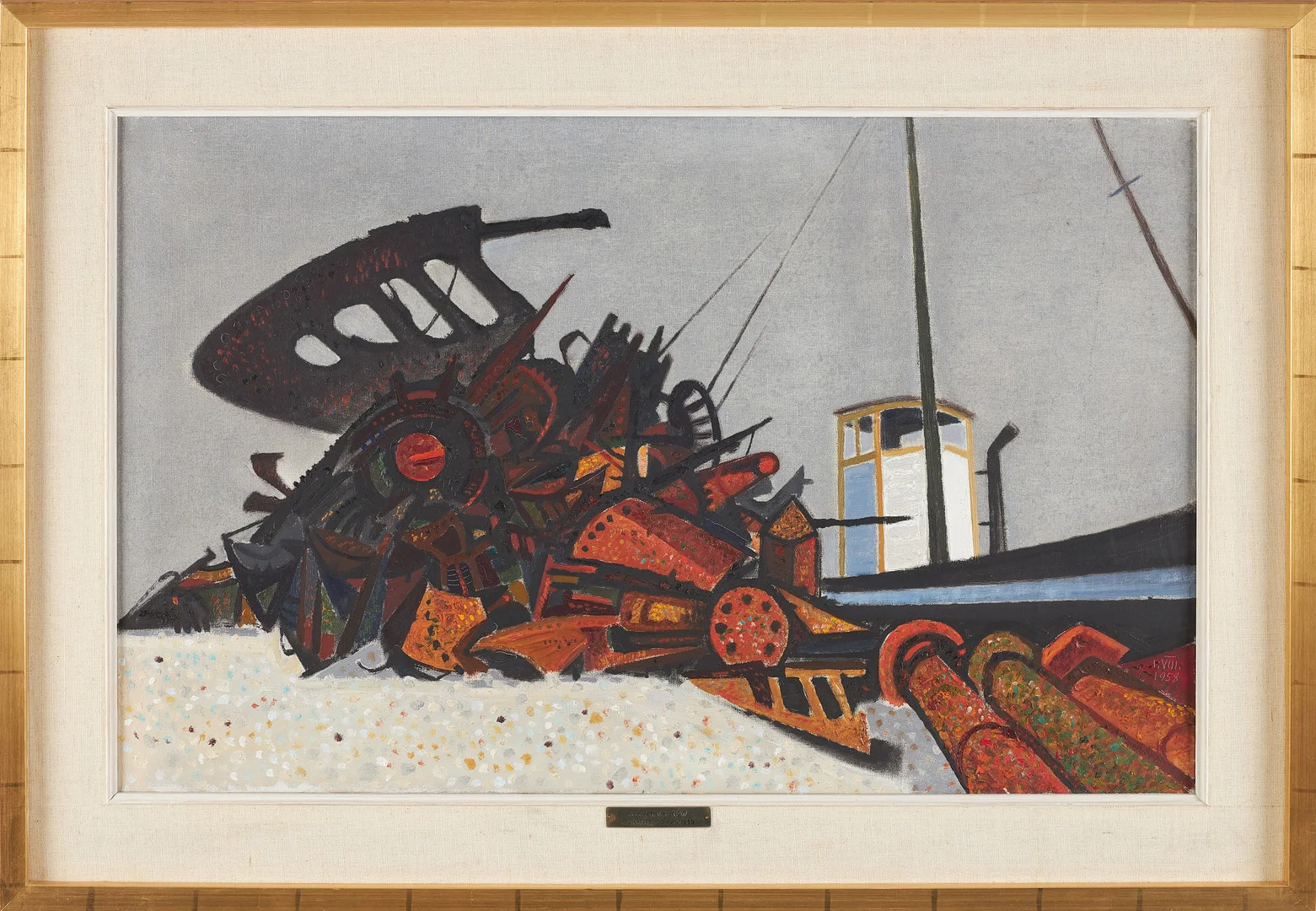 JÜRGEN VON KONOW. TILLSKRIVEN. Komposition, olja på duk, intygad av Anna von Konow a tergo, daterad 1958, olja på duk. — Paintings — Stockholms Auktionsverk Sickla