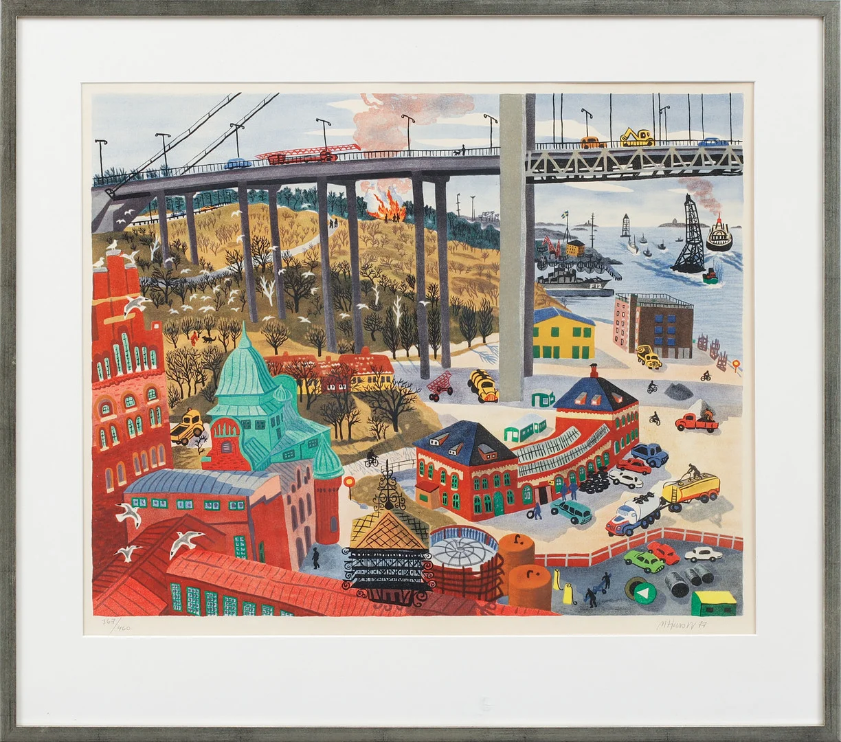MONA HUSS WALIN. "Älvsborgsbron" 1977. Färglitografi, signerad och numrerad 367/460. — Engravings & Prints — Göteborgs Auktionsverk