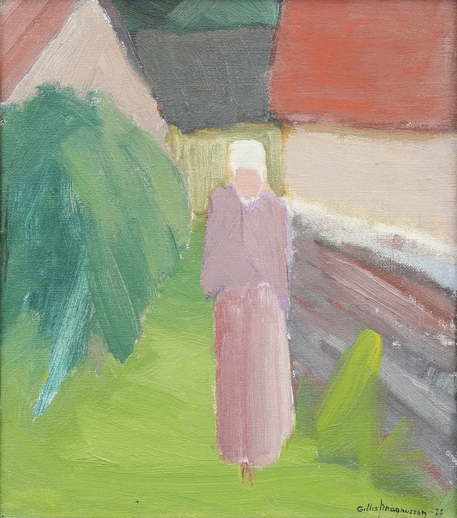 GILLIS MAGNUSSON. Kvinna på väg, olja på duk, signerad och daterad -77.