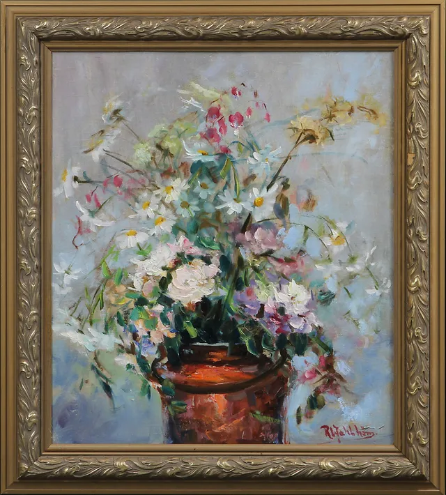 RUNE WAHLSTRÖM. Blomsterstilleben, olja på pannå, sign.