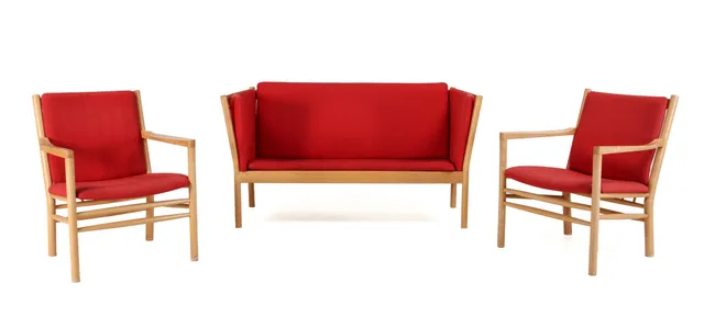 Erik Ole Jørgensen. Two-seater slatted sofa and pair of armchairs, model J147 and J148 (3)