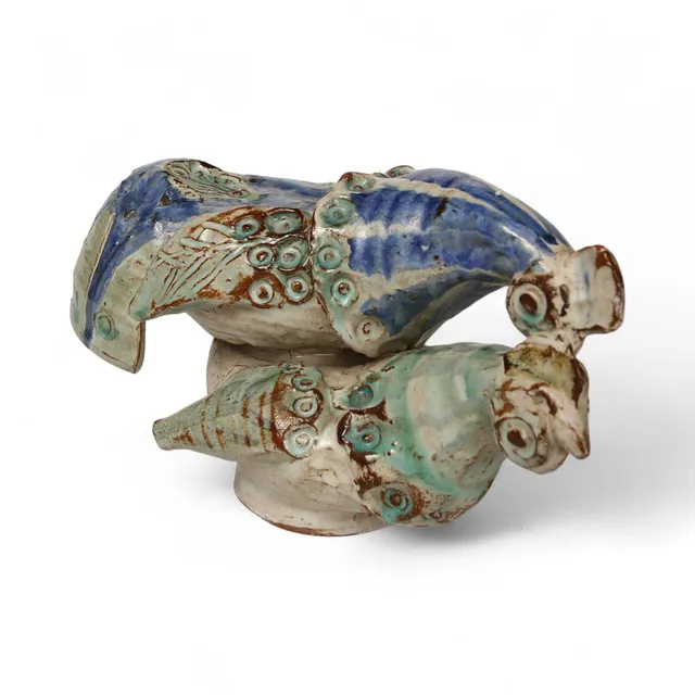 BIRGIT KROGH. (1936-2023). skulptur, stengods, tupp och höna, signerad, Danmark. Daterad 1966.