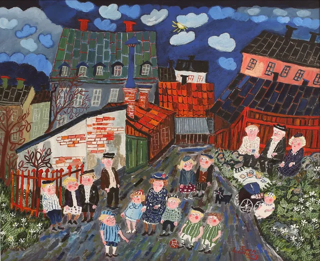 SVEN LIDBERG. Olja på pannå, "Bergsprängargränd Södermalm", signerad.