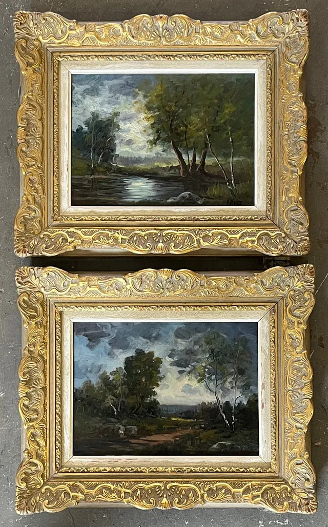 OLOF DYNÉT. Olja på pannå, 2st, landskapsmotiv.