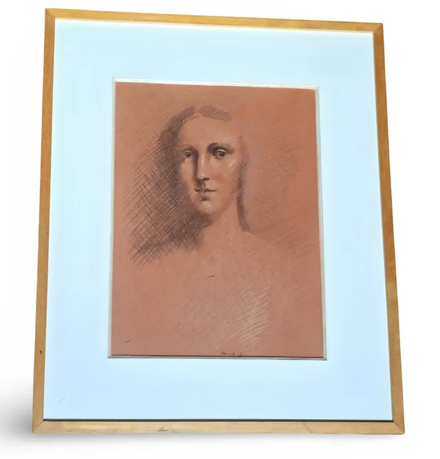 PERE PRUNA. Rostro femenino carboncillo y sanguina sobre papel. Fechado en el 26.