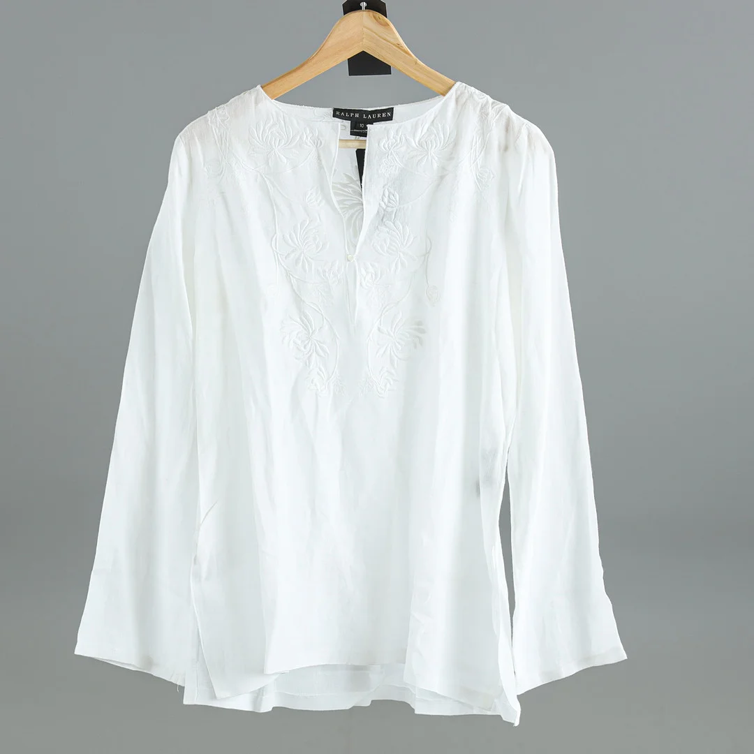 RALPH LAUREN, blus i linne, storlek 10 (EU 42). — Vintage & Designer Fashion — Stockholms Auktionsverk Helsingborg