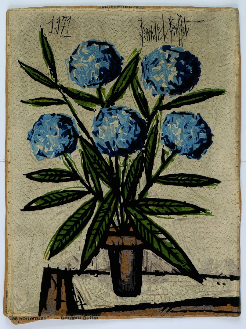BERNARD BUFFET. TAPESTRY OF BLUE HYDRANGEAS AFTER BERNARD BUFFET 1971. — Paintings — Lots Road Auctions