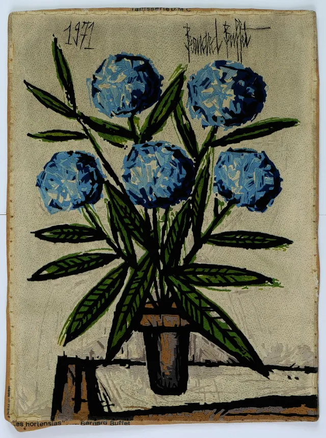 BERNARD BUFFET. TAPESTRY OF BLUE HYDRANGEAS AFTER BERNARD BUFFET 1971.