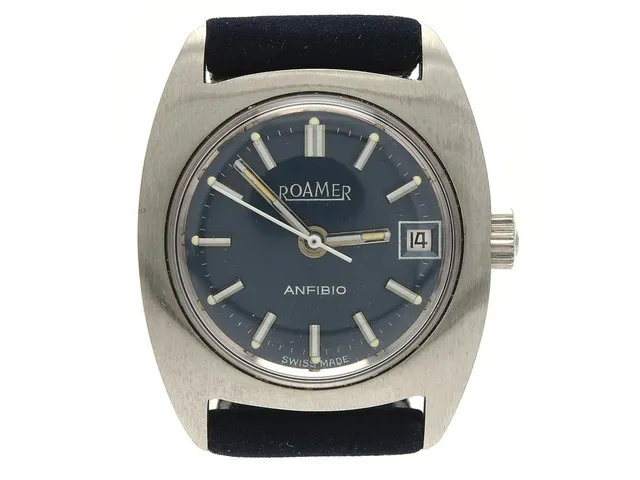 ROAMER, Anfibio, Boett nr. 488-1120.008, damur, 23 mm, stål, manuell, plexiglas, datum, läderband, originalspänne i vitmetall, ca 1970.