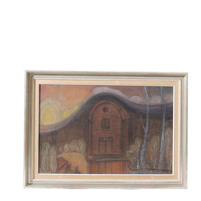 MARIA FRÖBERG (Västerås 1886-1962 Eskilstuna). Skymningslandskap, olja/blandteknik på pannå, signerad.
