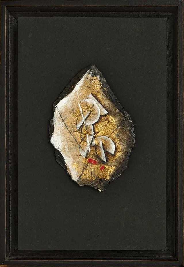 PER CEDERBANK (FÖDD 1967). Komposition, monogramsignerad, olja på skiffer monterad på pannå.