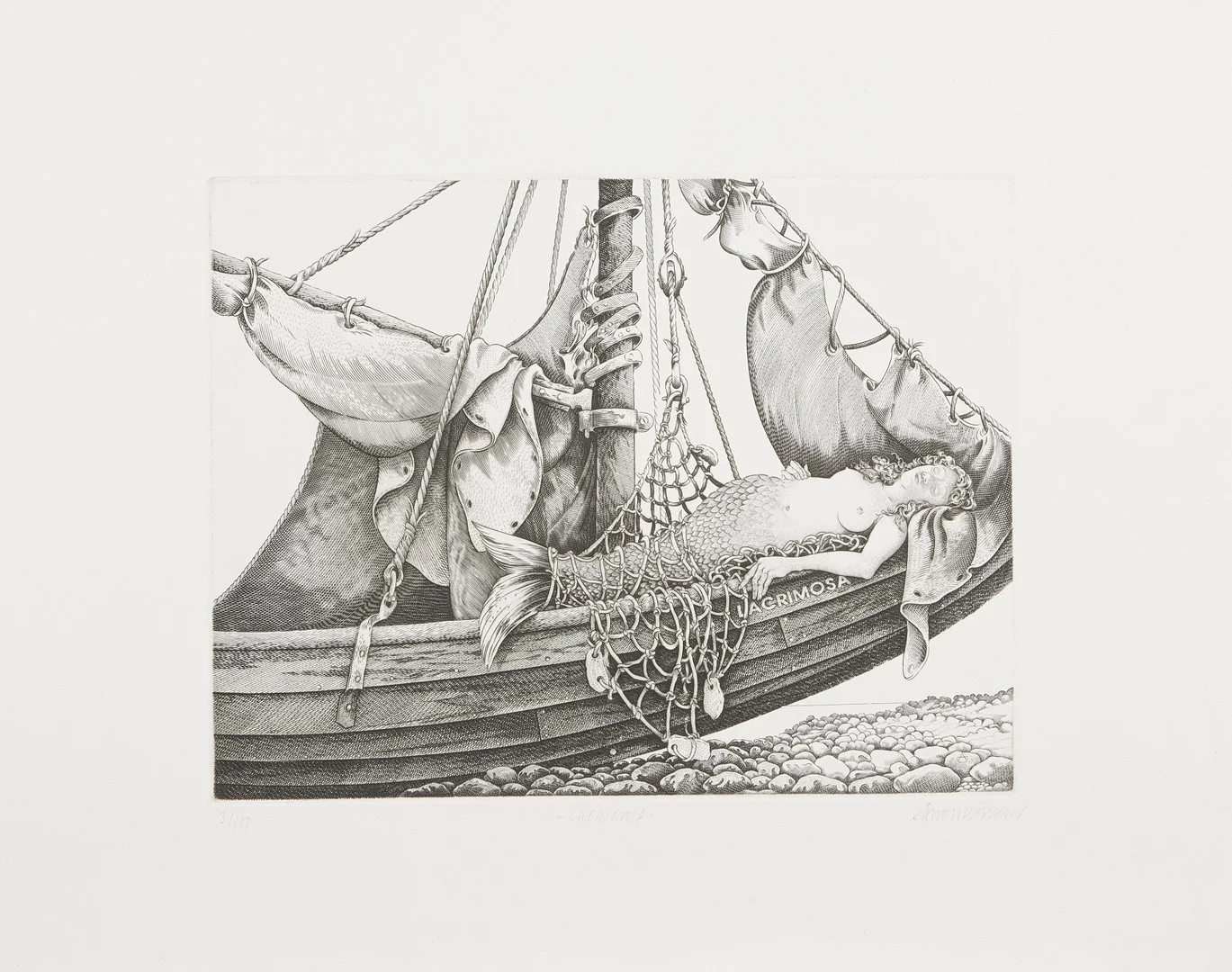 ÅKE JOHANSSON (född 1948): (3), "Marlows dagbok I", "Marlows dagbok III", "Lacrimosa", signerade och numrerade. — Engravings & Prints — Stockholms Auktionsverk Magasin 5