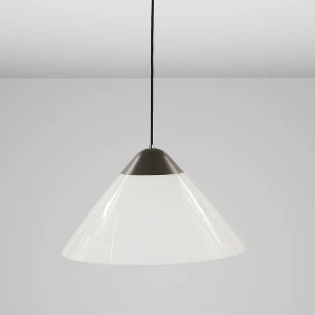 HANS J WEGNER. "Opala" pendel af hvid akryl med top af grålakeret metal, Louis Poulsen, Danmark.
