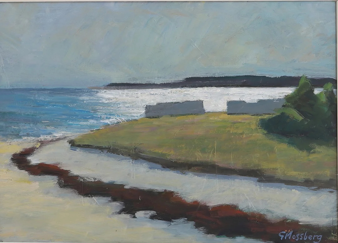 GUNNAR MOSSBERG. Olja på pannå, Kustlandskap, signerad. — Paintings — RA Auktionsverket Norrköping