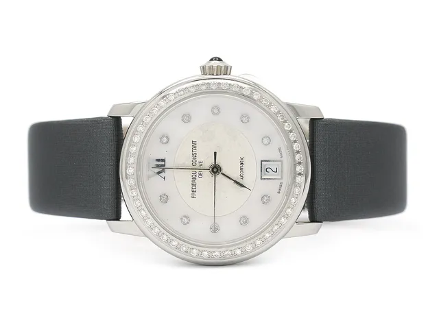 FREDERIQUE CONSTANT, Geneve, damur, 35 mm, Cal ETA, Serie nr. 1711579, Ref nr. FC-303WHD2PD6, stål, automatisk, safirglas, datum, pärlemorurtavla med diamanter (10 st. 8/8), briljantkrans (48 st. TW-W/VS-SI, ca 0,65 ctv), glasbaksida, läderband, viklås, ca 2010.