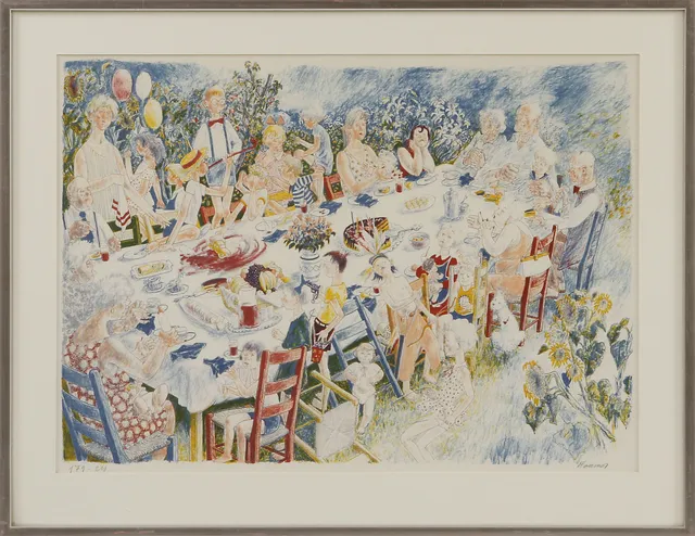 ERIK HAAMER. "Sommarkalas", färglitografi, signerad och numrerad 179/200.