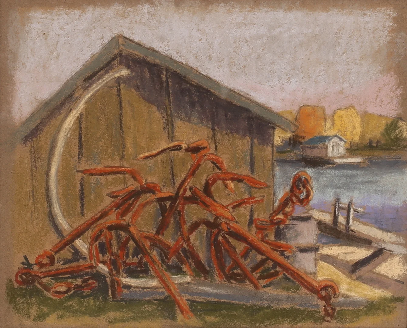 ERIK OLSSON. Pastell, Sanda -50. — Paintings — RA Auktionsverket Norrköping