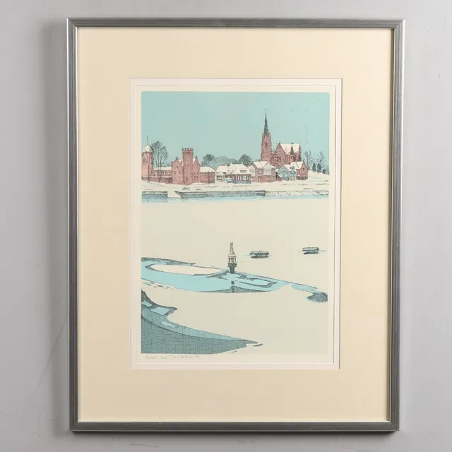 ÅKE PETTERSSON NÅW. ETSNING/AKVATINT, "Älvutsikt Umeå", nr 30/310, signerad.