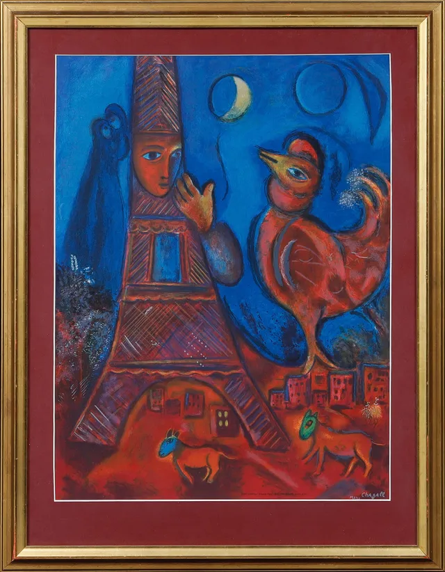 MARC CHAGALL. EFTER. "Bonjour Paris", färglitografi.
