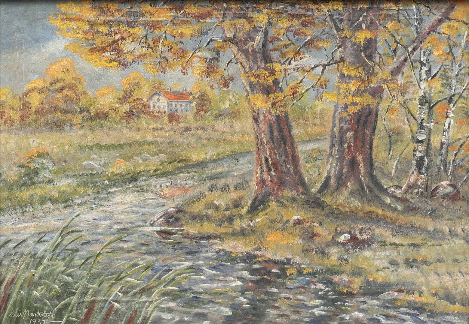 ELIS BARKSTEDT. olja på duk, "Höstdag", signerad, daterad 1937. — Paintings — Auktionsmagasinet Vänersborg