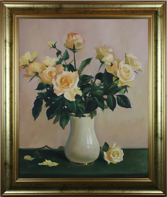 VJETESLAV KLIUCHNIKOV. Olja på duk, blomsterstilleben, signerad.