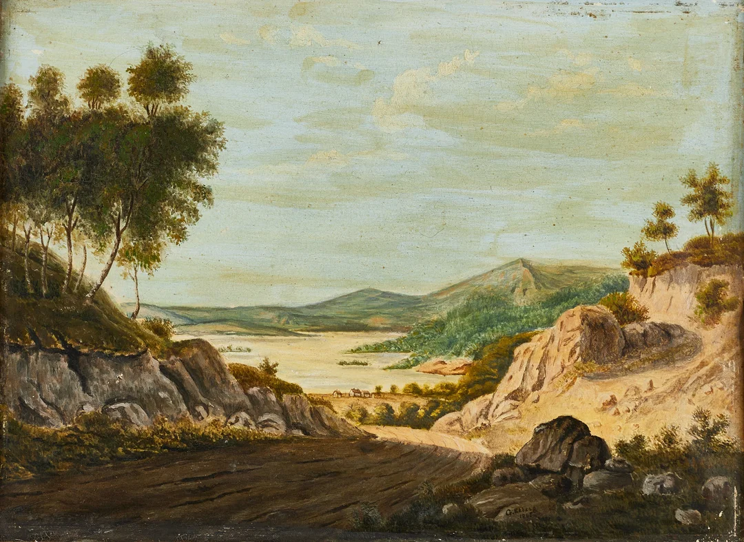 G. EKBERG,(1800-tal): Landskap, signerad och daterad G. Ekberg, olja på papper uppfodrad på duk. — Paintings — Crafoord Auktioner Stockholm
