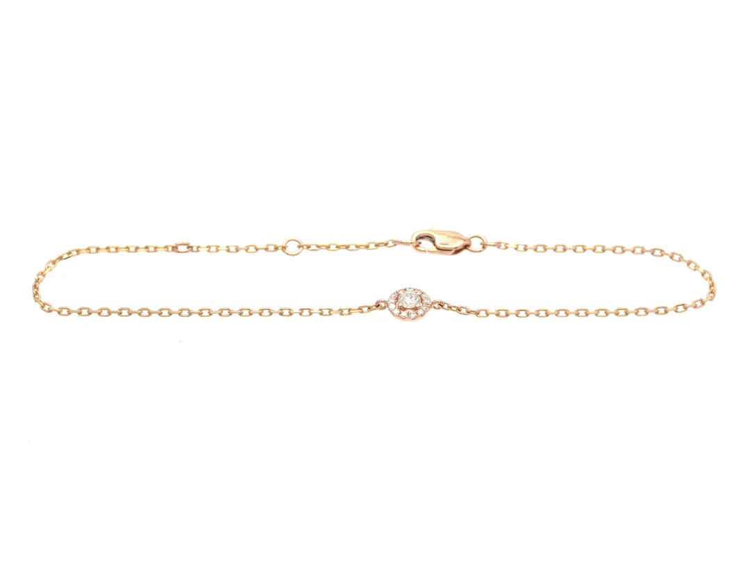 ARMBAND, 18K roséguld, 14 briljantslipade diamanter ca 0,15 ctv, ca TW-W/SI, längd 16-19 cm, vikt 1,6 g, en mindre diamant skadad. — Smycken/Armband — Kaplans