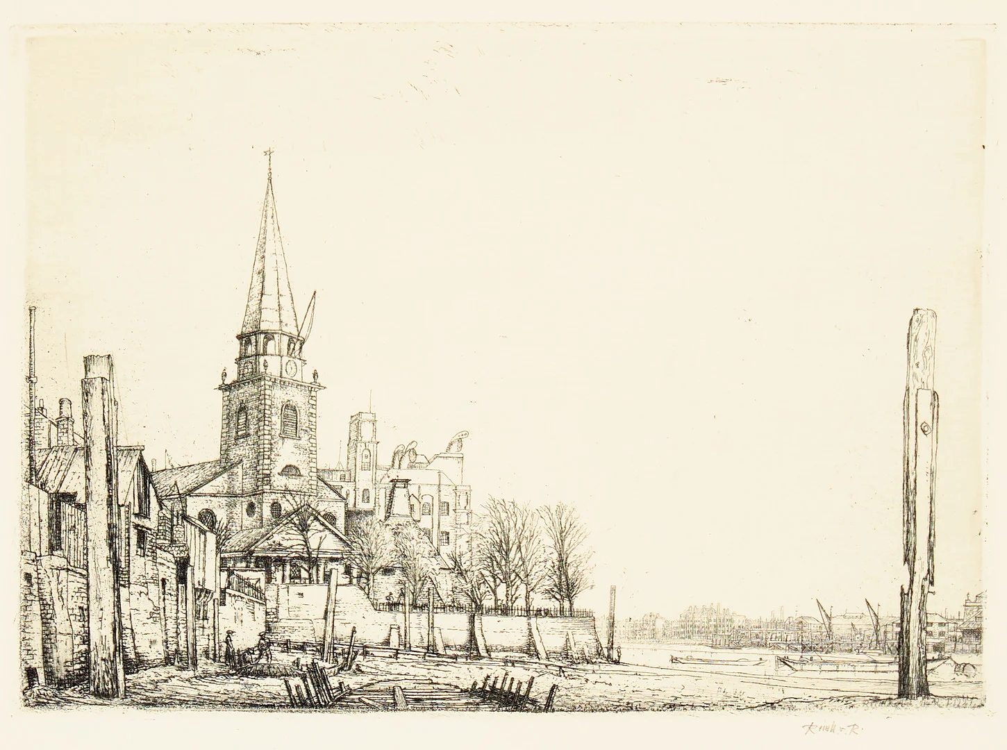 REINHOLD VON ROSEN. "Battersea Church", London. — Engravings & Prints — Uppsala Auktionskammare