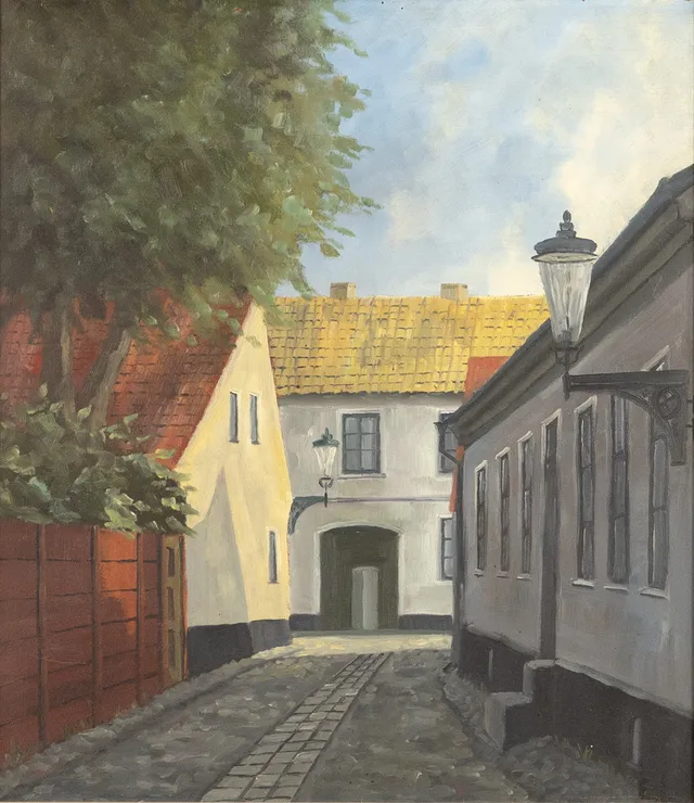 KARL-ERIK LUNDBERG "LEDDE". Olja på pannå, Lundamotiv, monogramsignerad E.L.