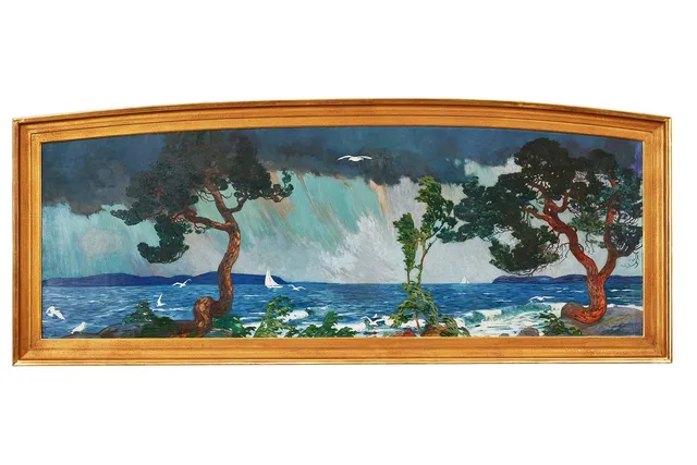 HELMER OSSLUND. "Spring", oil on canvas, 90 x 255 cm.