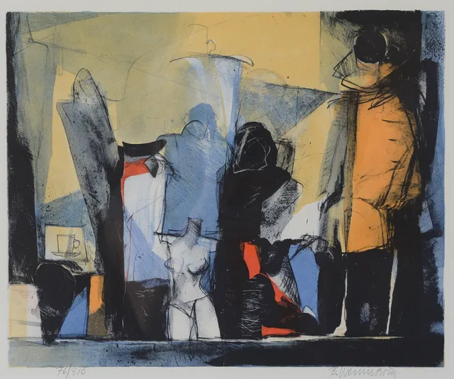 BERNDT WENNSTRÖM. Surrealistisk komposition, färglitografi, signerad samt numrerad.