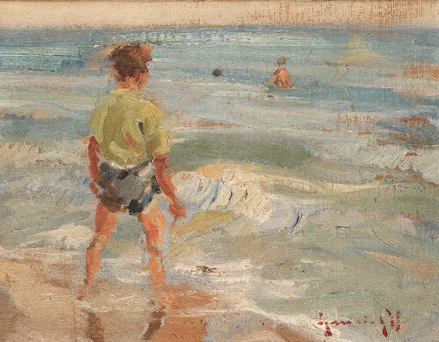IGNACIO GIL (1913-2003). Un niño en la playa.