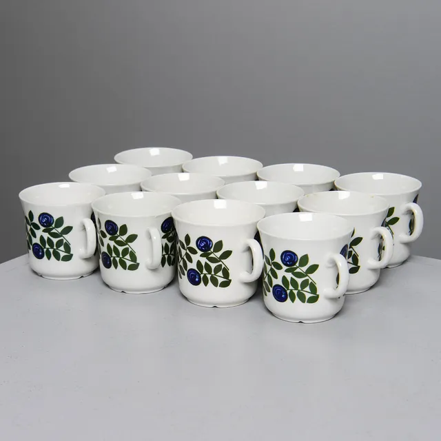BERIT TERNELL. Kaffekoppar, 12 st, "Blåbär", Upsala Ekeby.