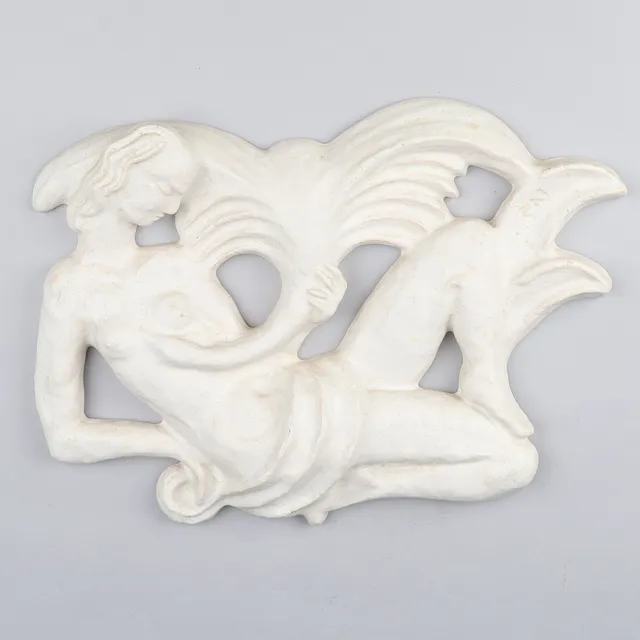 SVEND NIELSEN (1908-93). Large ceramic wall relief with motif of Leda and the Swan, model no. 4850, Nordic Art Deco, Michael Andersen & Søn, Bornholm, Denmark, 1930/40s.
