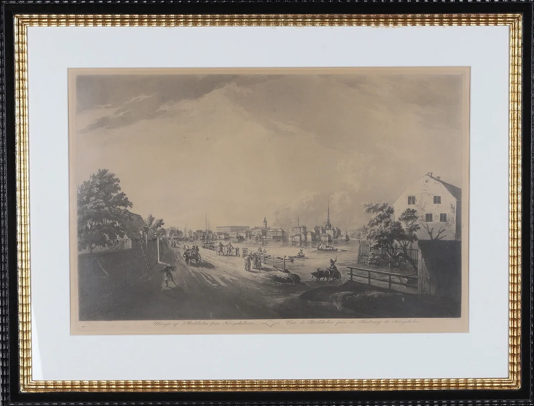 JOHAN FREDRIK MARTIN. EFTER. Etsning, "Utsigt af Stockholm från Kungsholmen", numrerad 5. — Engravings & Prints — Gomér & Andersson Norrköping