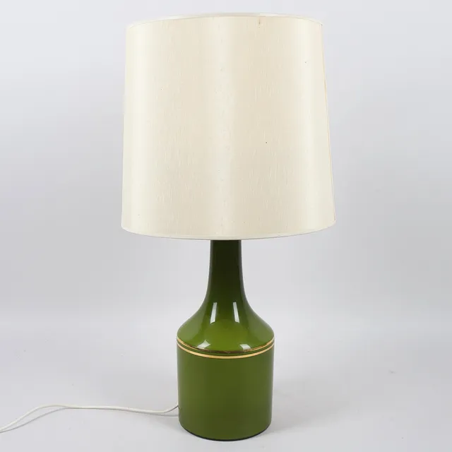 ANDERS PEHRSON. Bordslampa med textilskärm, glas, Atelje Lyktan, Åhus, 1900-talets andra hälft.
