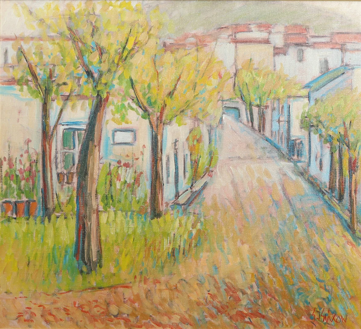 GUNNAR INGEMAR ERIXON. Oljemålning på duk, Via Terrenia, Policastro, Campania, Italien", signerad och daterad 1985. — Paintings — Skånes Auktionsverk