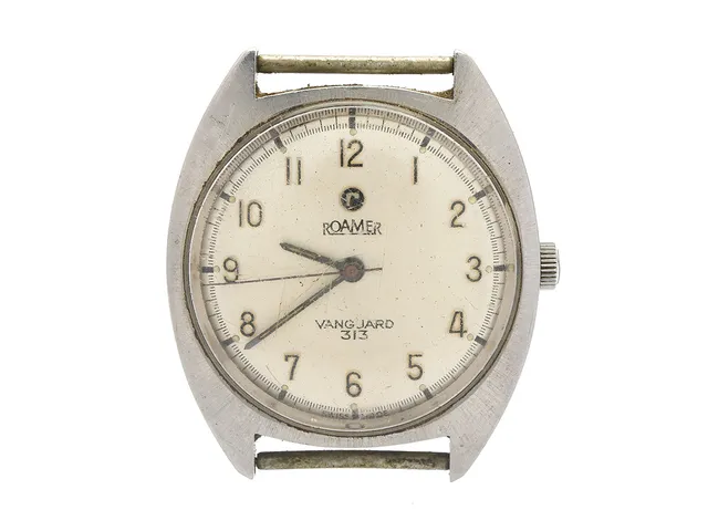 ROAMER, Vanguard 313, Cal MST 801, Boett nr. 801.2120.313, herrur, 34 mm, stål, manuell, plexiglas, skadad urtavla, ca 1970.