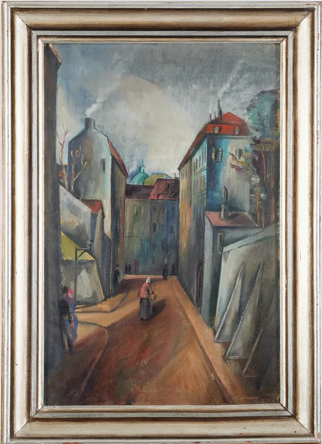 ERIK JÖNSSON (1893-1950). Gatuscen, olja på duk, signerad E. Jönsson, daterad 1921.