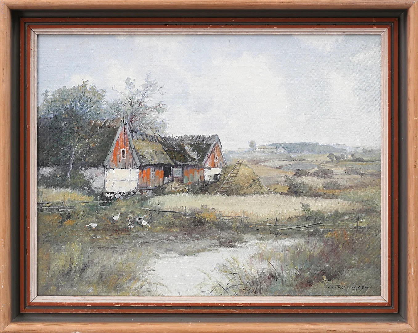 JEAN ROSENGREN. Olja på duk, lantgård med damm, signerad. — Paintings — Garpenhus Auktioner