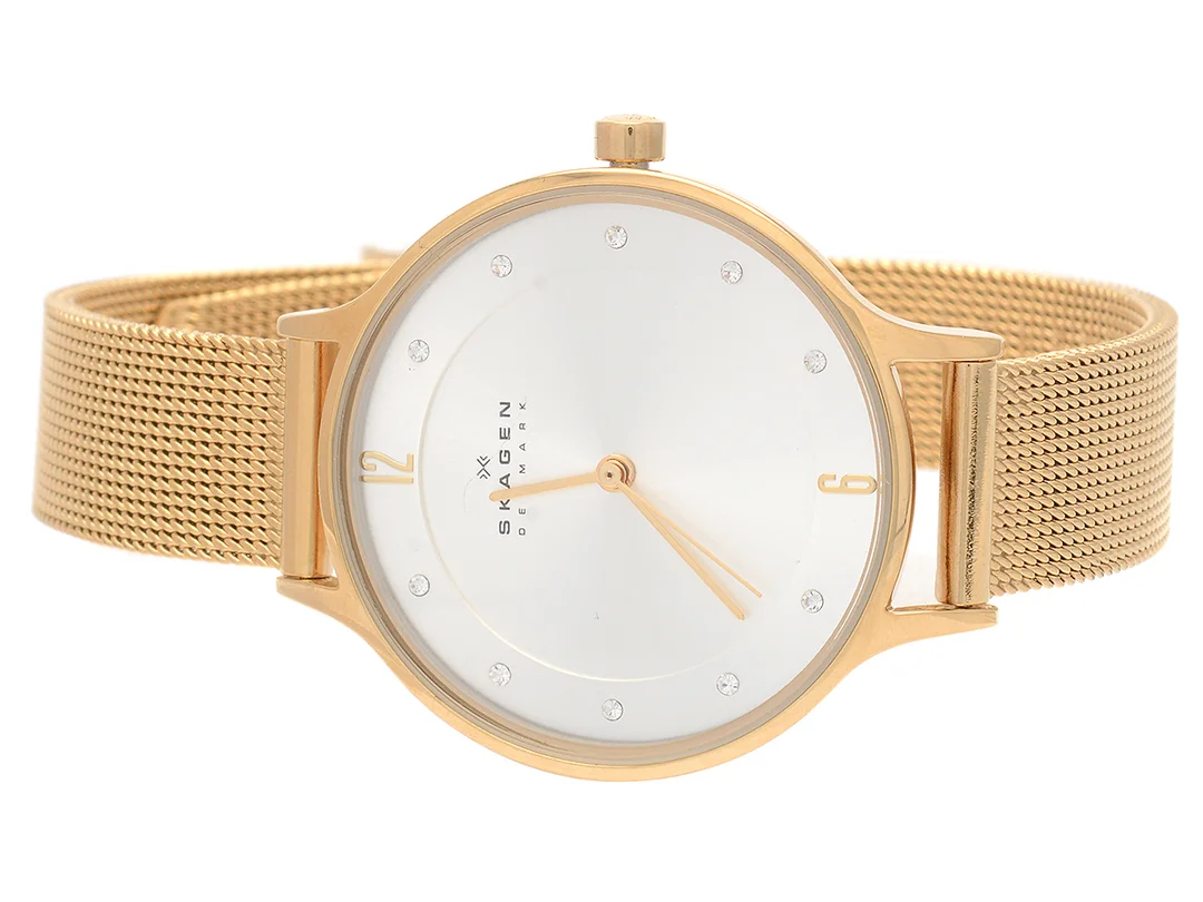 SKAGEN, armbandsur dam, modell: Anita, ref. SKW2150, snr. 2451604, guldtonat stål, quartz, Ø 30mm, mineralglas, index i strass, vattentålig 3ATM, ställbar längd 13-19cm, — Klockor/Skagen — Kaplans