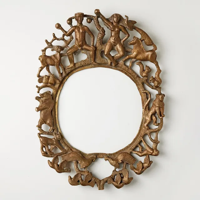 STIG BLOMBERG. Mirror frame, bronze, richly decorated in form of Adam and Eve in the Garden of Eden, model designed in 1939.