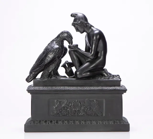 L. Hjorth. Ceramics. Figure after B. Thorvaldsen 'Ganymede with Jupiter's eagle'.