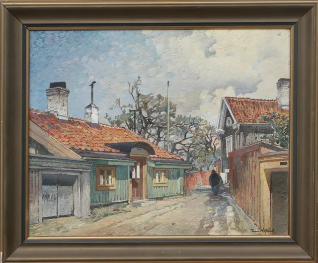 IVAN HOFLUND. OLJA, på pannå, Kalmarmotiv, signerad.