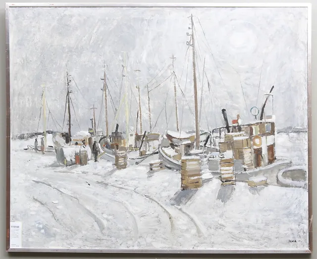 GUSTAF ADOLF FAHLE. Fyrudden vinter. Olja på duk. Signerad Fahle och daterad 69.