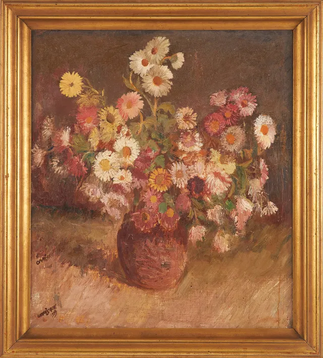 OLOF ÅGREN (1874-1962). Blomsterstilleben, olja på duk på pannå, signerad och daterad Olof Ågren 1939.
