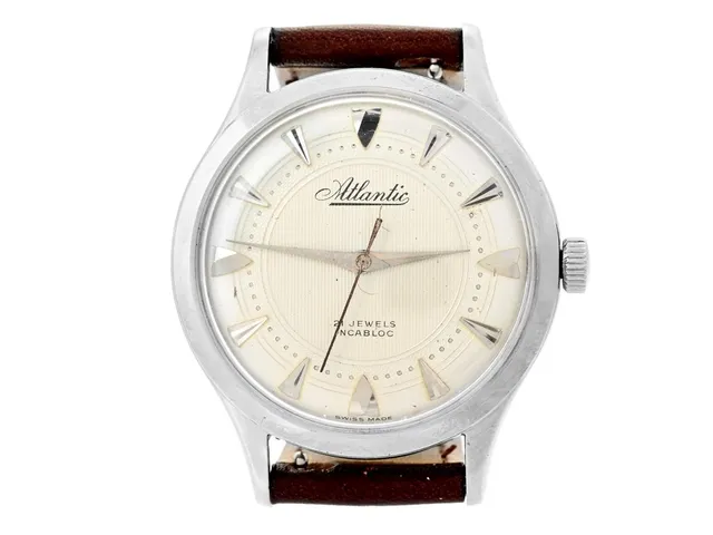ATLANTIC, herrur, 36 mm, Cal AS 1430, Boett nr. 133541, stål, manuell, plexiglas, skadad urtavla, läderband, ca 1950.